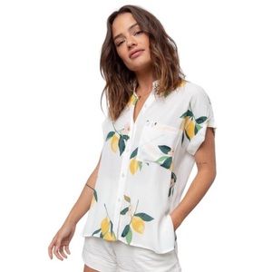 Rails lemon print chiffon button down